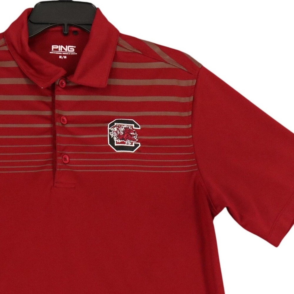 South Carolina Gamecocks Ping Polo Shirt Mens M Garnet Striped Game Day Wear